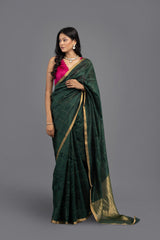 Bottle Green Pure Chanderi handloom Saree