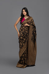 Black Pure Khaddi georgette Banarasi handloom Saree