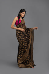 Black Pure Khaddi georgette Banarasi handloom Saree
