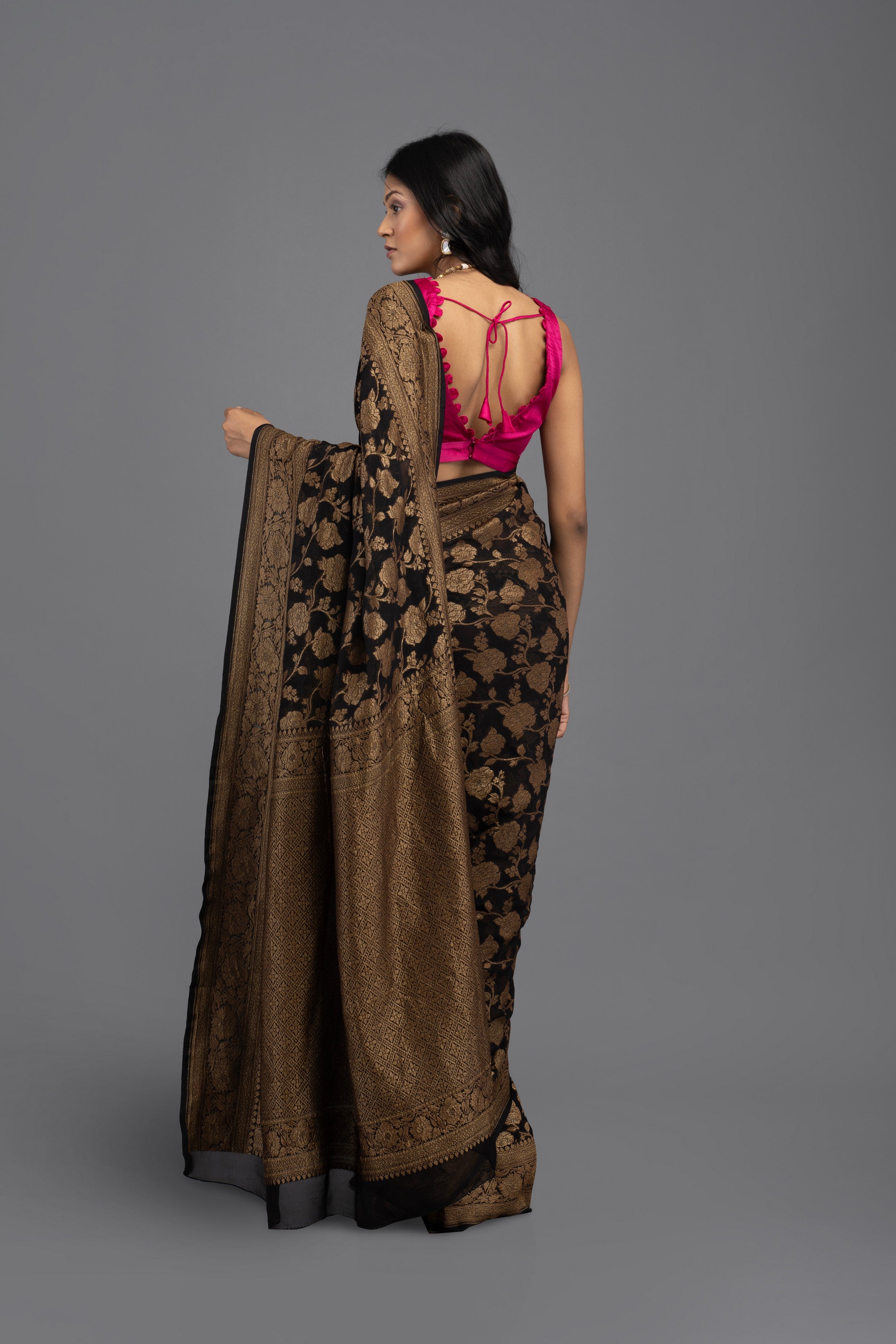 Black Pure Khaddi georgette Banarasi handloom Saree
