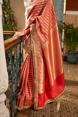 Blush red Pure Silk Banarasi Handloom Saree Lining