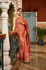 Blush red Pure Silk Banarasi Handloom Saree Lining