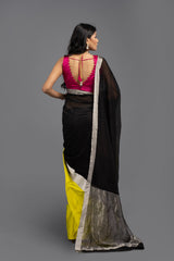 Black-Yellow Chanderi Silk Banarasi handloom Saree