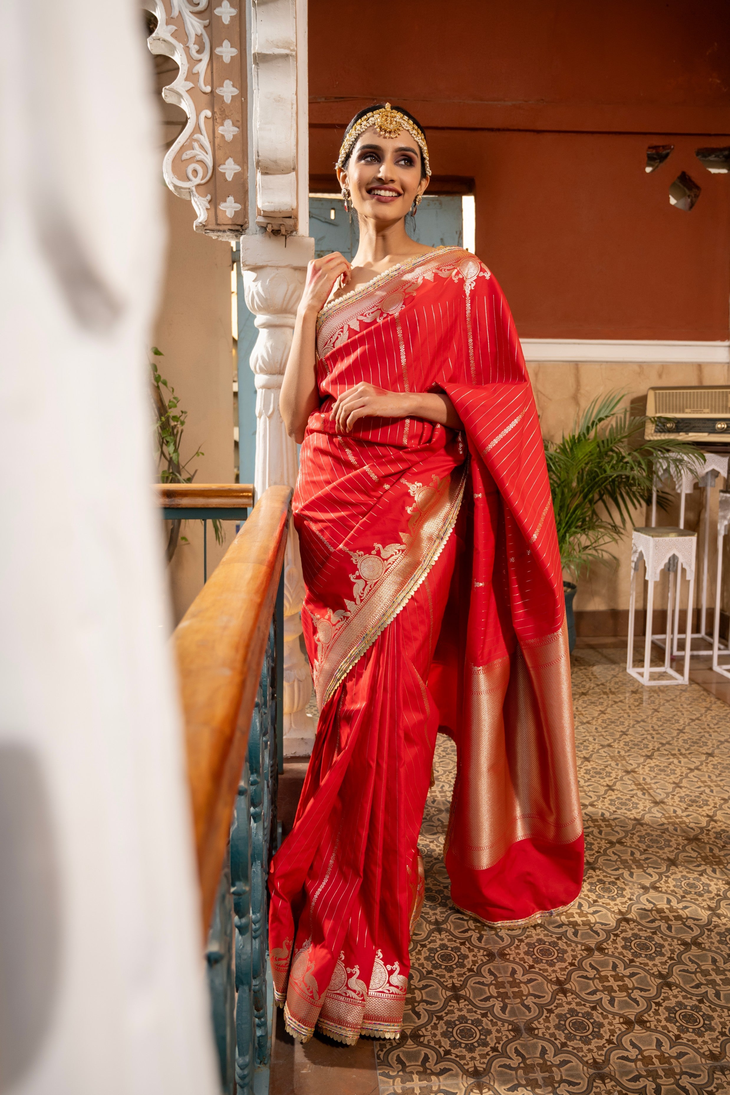 Red Stripe Pure Silk Banarasi Handloom Saree