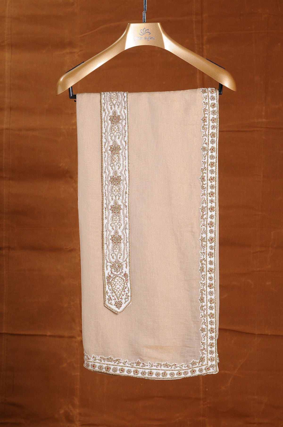 IVORY MATKA SILK ZARDOZI EMBROIDERED SHERWANI WITH MONGA TUSSAR KALIDAR KURTA AND CHURIDAR