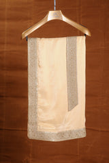 GOLD RAW SILK EMBROIDERED SHERWANI WITH A KALIDAR CHOGA AND CHURIDAR PYJAMA IN BEIGE MONGA TUSSAR