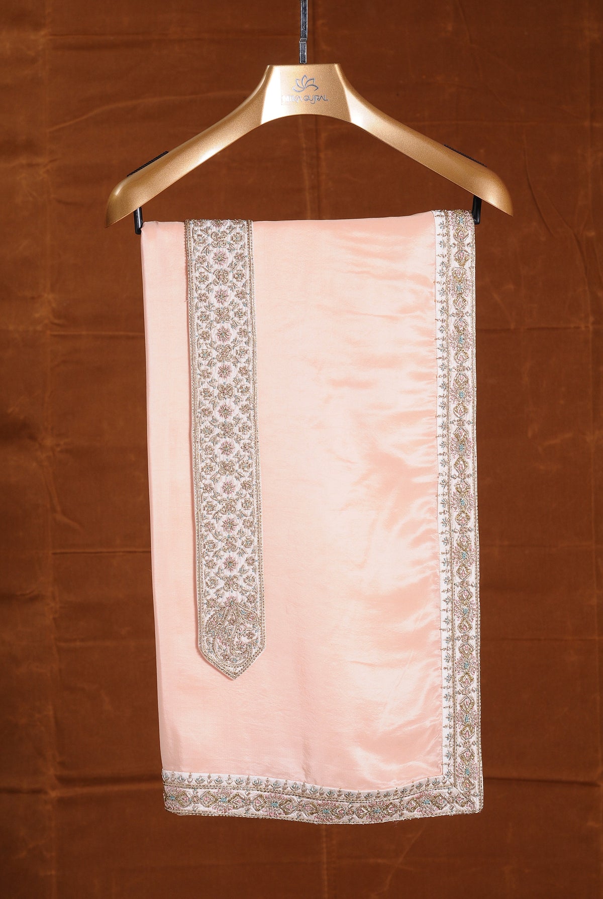 BLUSH PINK TAFETTA SILK EMBROIDERED SHERWANI WITH A MONGA TUSSAR KURTA AND COTTON LYCRA TROUSER