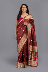 Maroon Pure Katan Silk Banarasi handloom saree