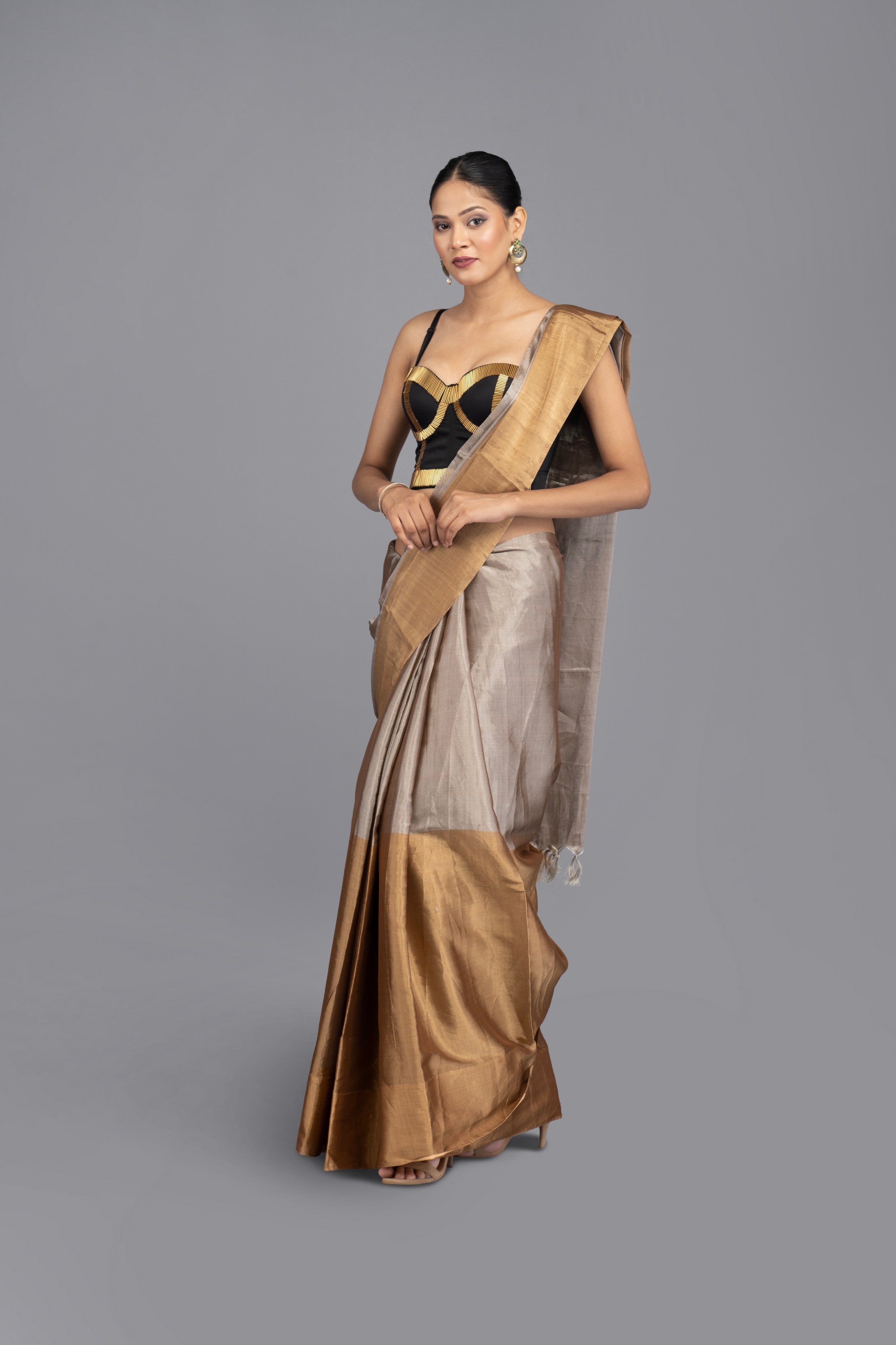 Double Color Tissue Zari  Pure Chanderi Handloom Saree