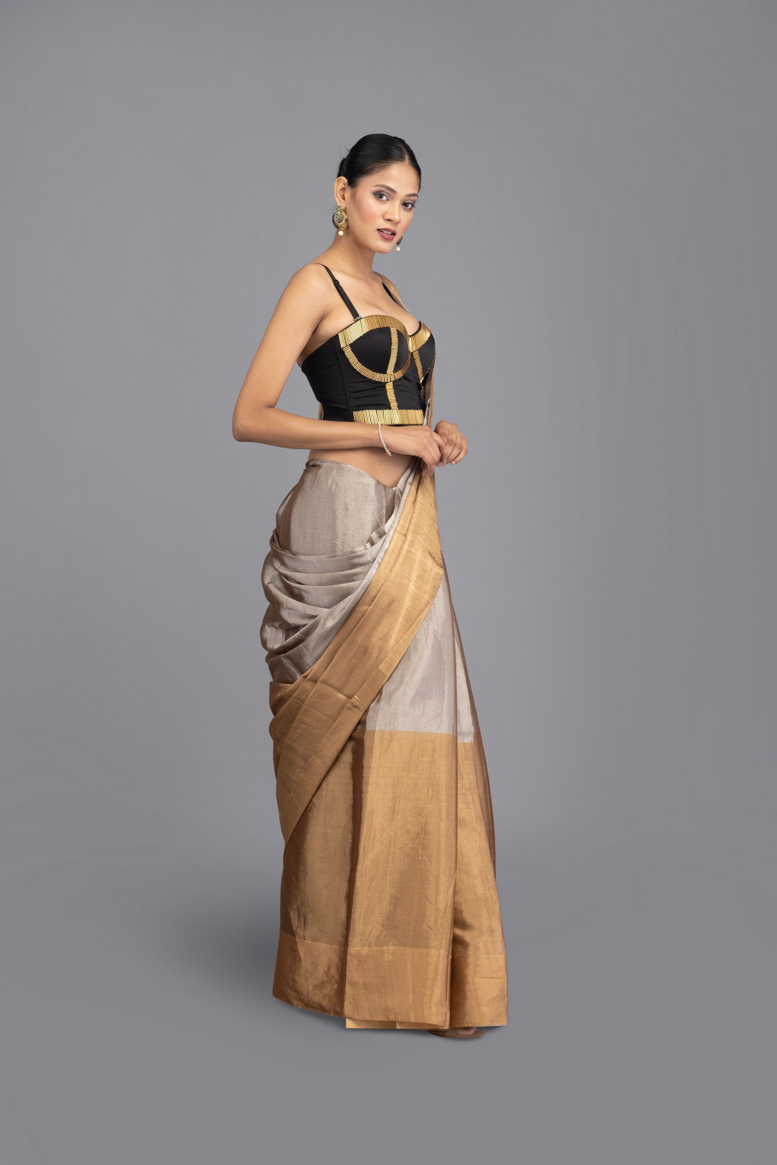 Double Color Tissue Zari  Pure Chanderi Handloom Saree