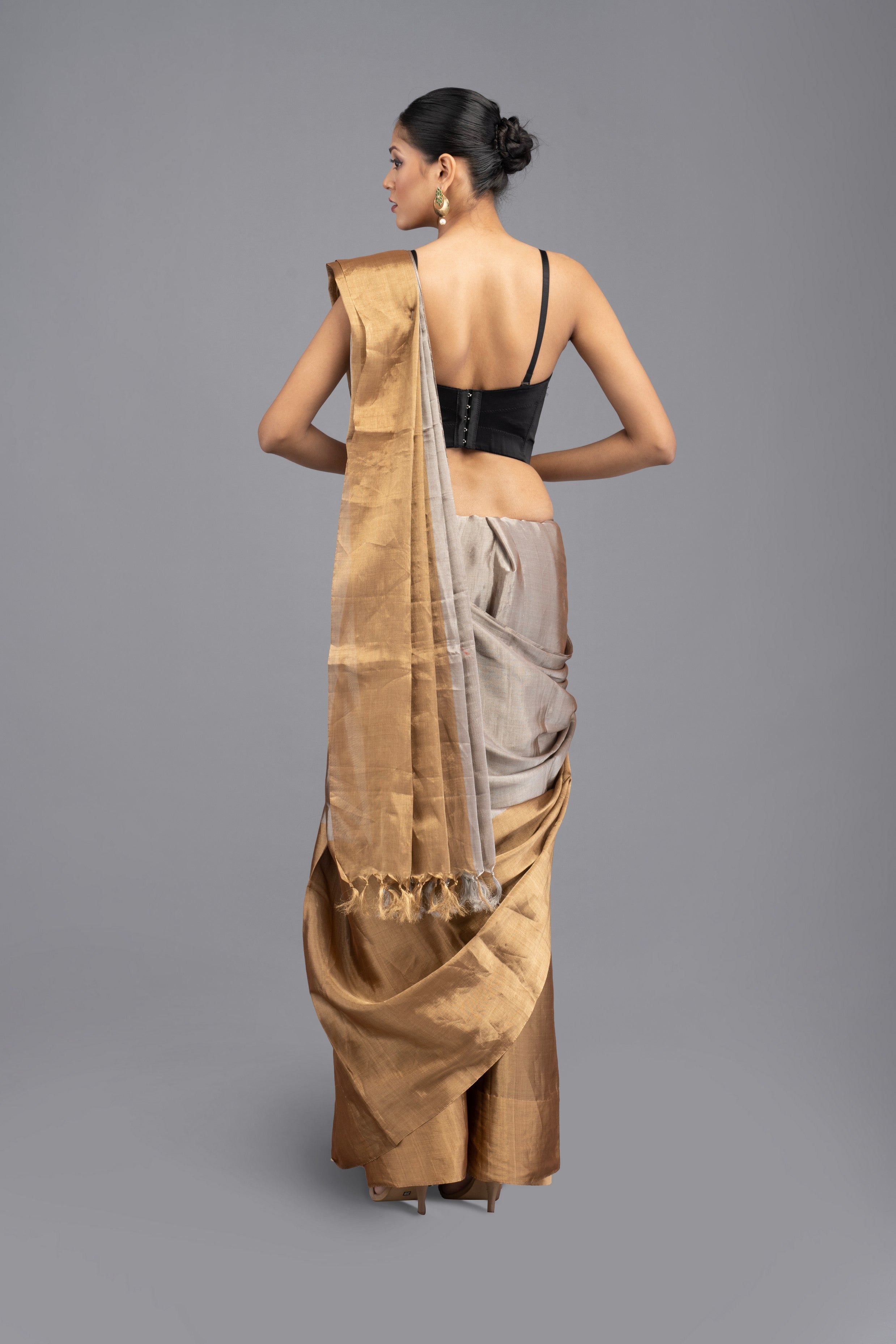 Double Color Tissue Zari  Pure Chanderi Handloom Saree