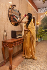 Golden Crushed Pure Tissue Silk Banarasi handloom Saree