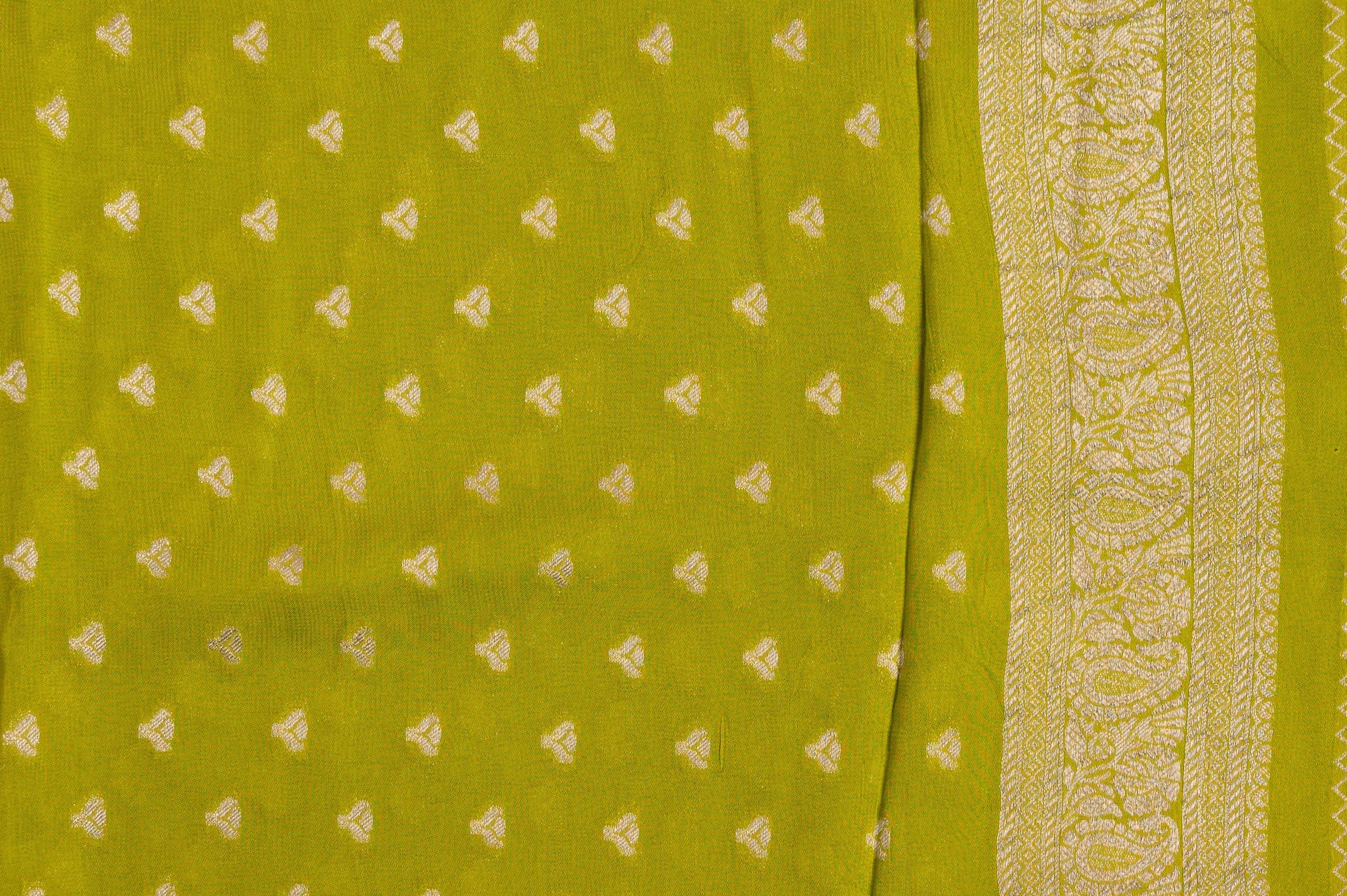 Pista Green Chiffon Banarasi Silk Handloom Saree