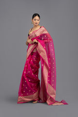 Hot Pink Kora Silk Banarasi Handloom Saree