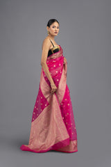Hot Pink Kora Silk Banarasi Handloom Saree