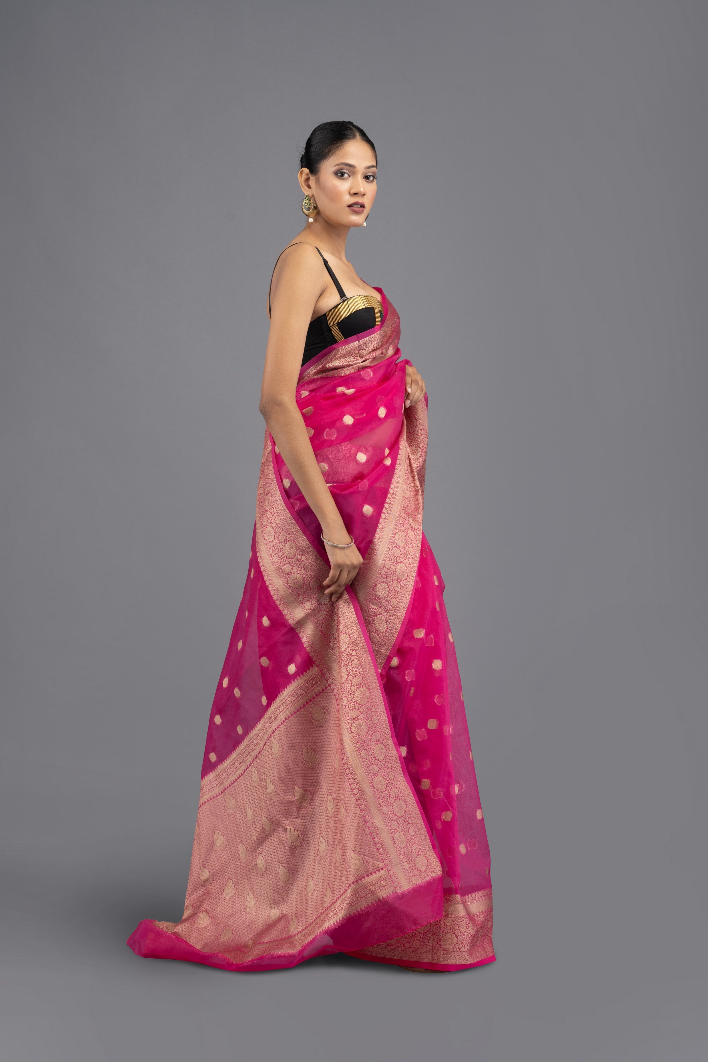Hot Pink Kora Silk Banarasi Handloom Saree