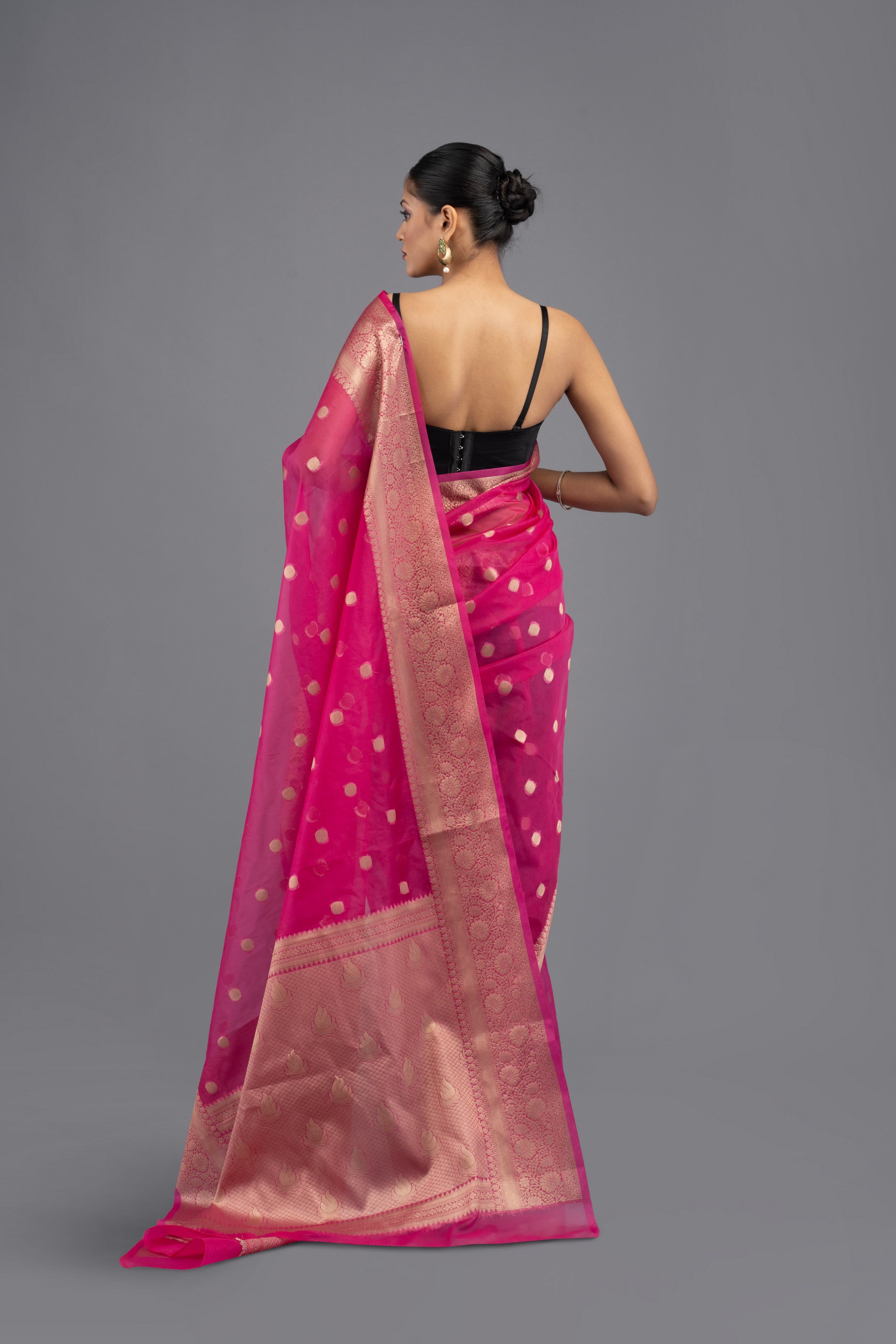 Hot Pink Kora Silk Banarasi Handloom Saree