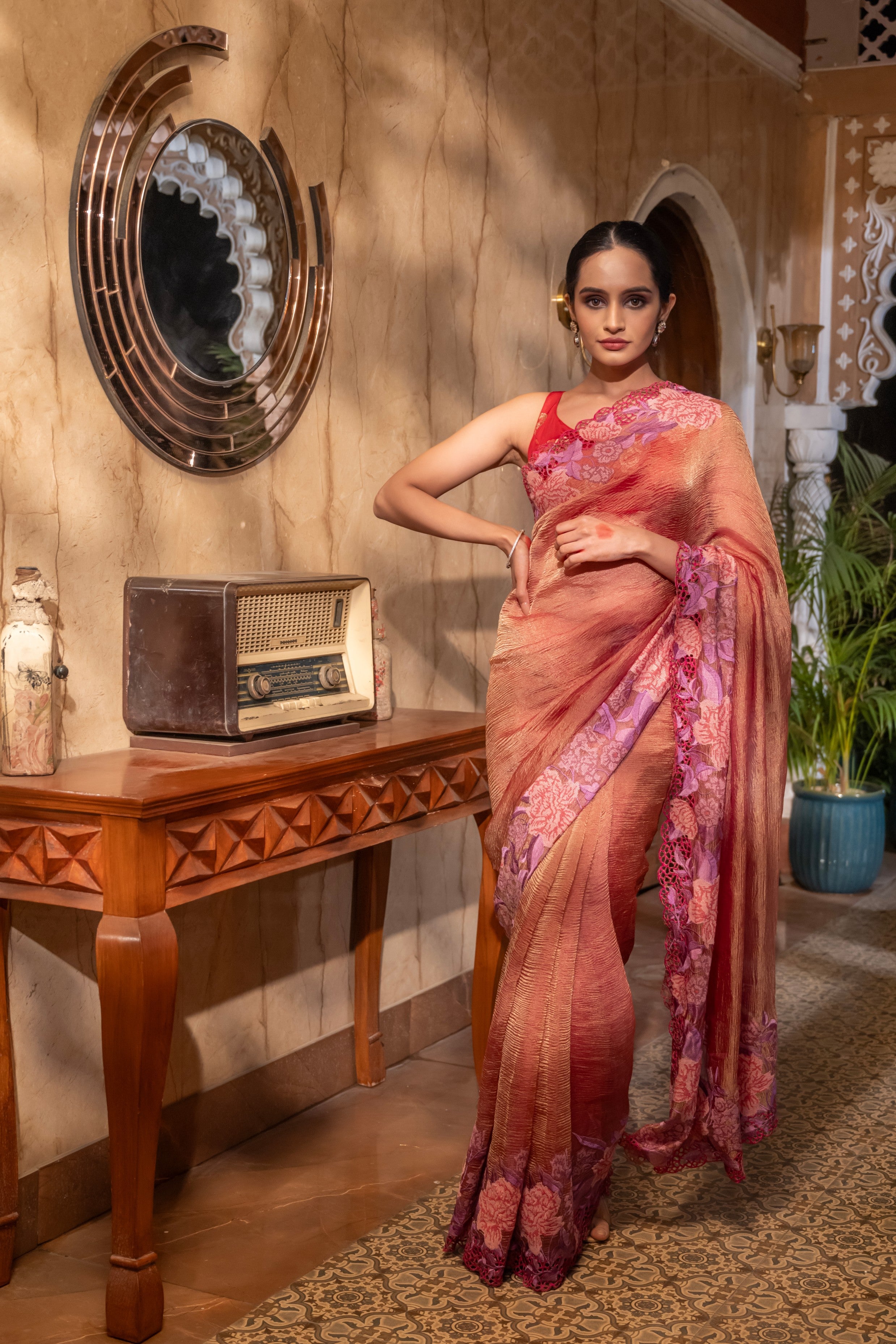 Red Pure Tissue Silk Floral Work Banarasi handloom Saree