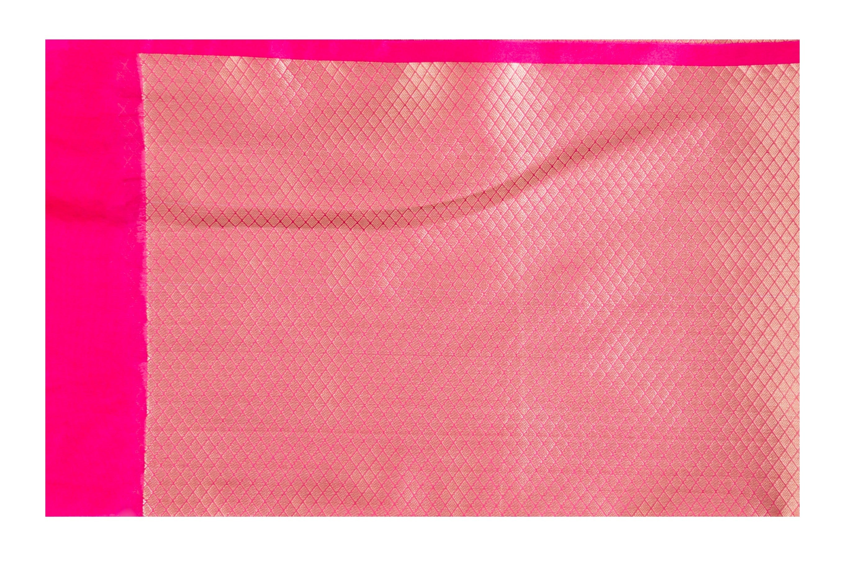 Hot Pink Kora Silk Banarasi Handloom Saree