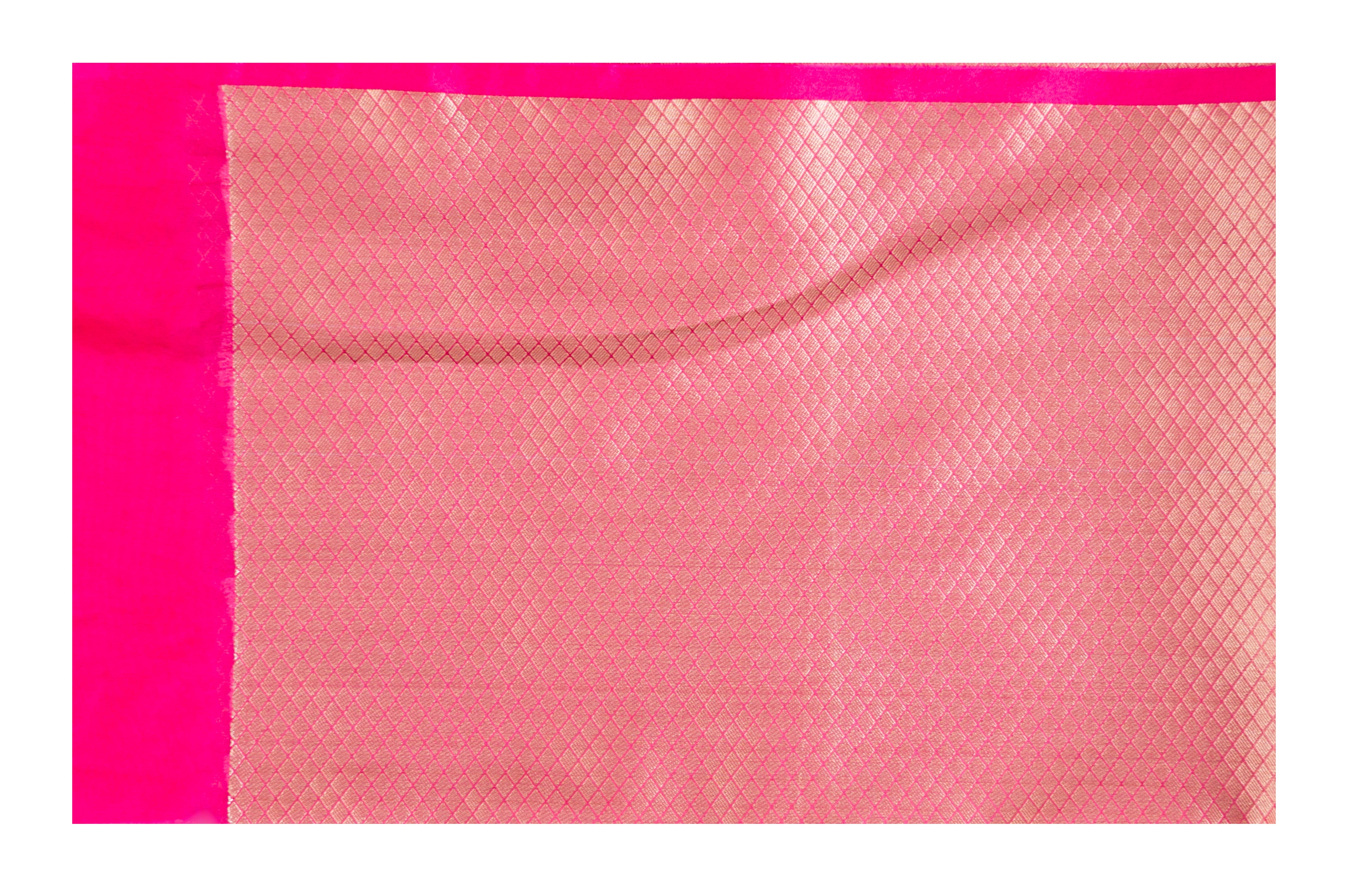 Hot Pink Kora Silk Banarasi Handloom Saree