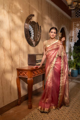 Baby Pink Pure Tissue Silk Banarasi Handloom Saree