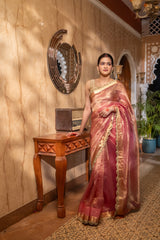 Baby Pink Pure Tissue Silk Banarasi Handloom Saree