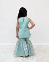 Blue Embroidered Kurti Sharara Set