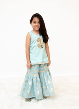 Blue Embroidered Kurti Sharara Set