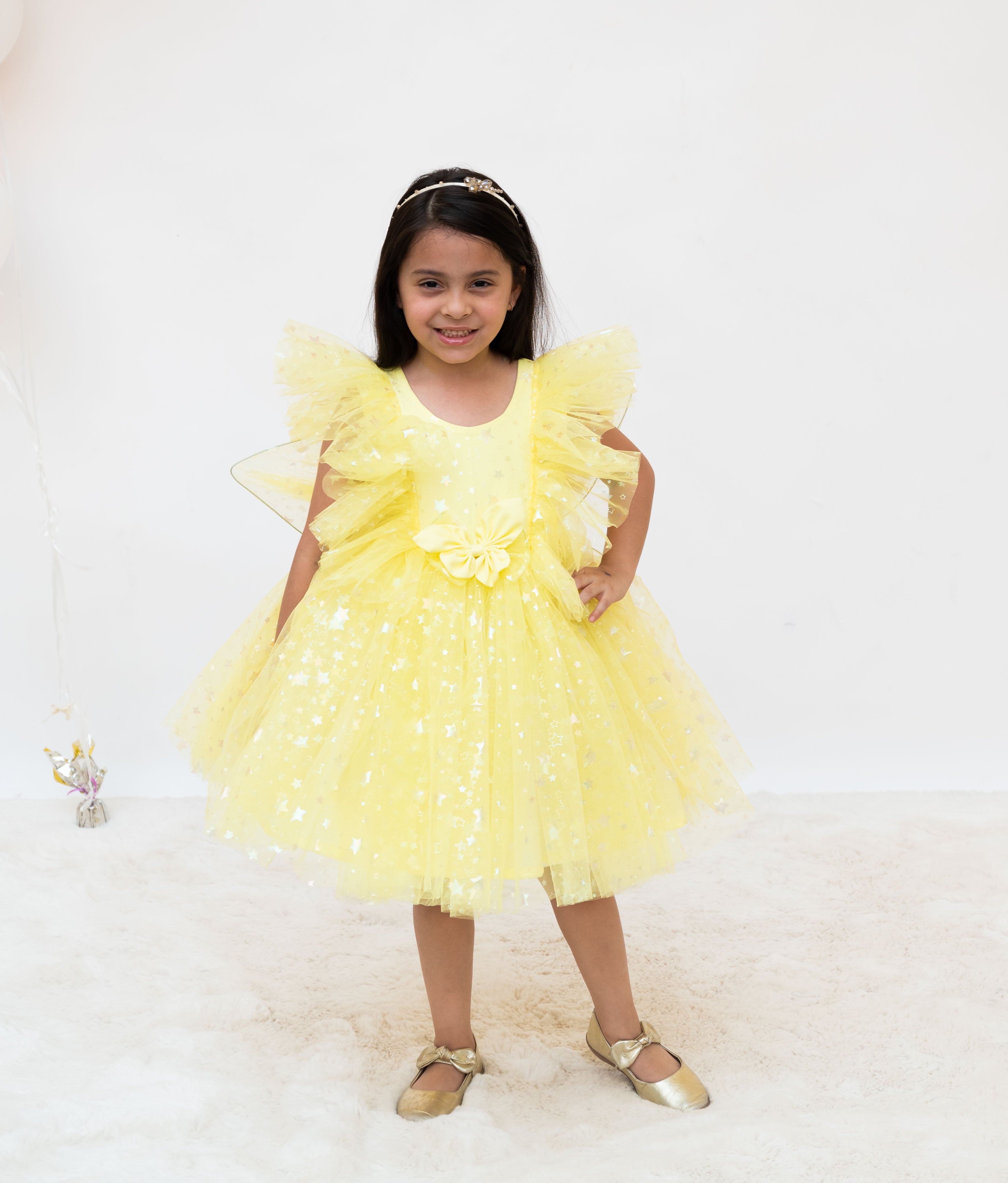Yellow Star Net Layerd Frock