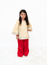 Golden Brocade Kurti with Red Salwar