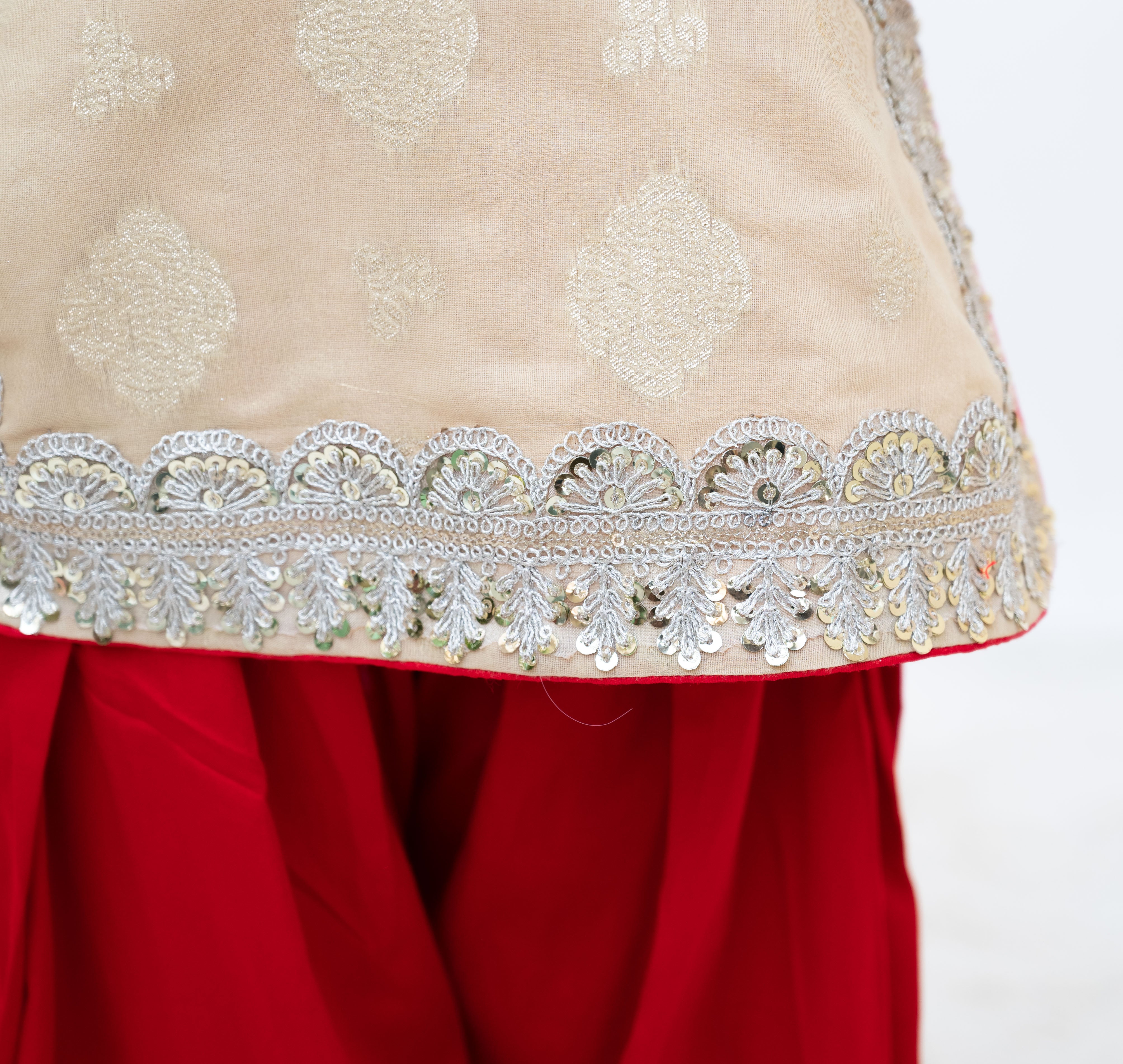 Golden Brocade Kurti with Red Salwar