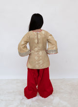 Golden Brocade Kurti with Red Salwar