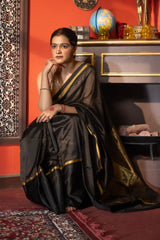 Black Pure Pattu Silk Chanderi Handloom saree