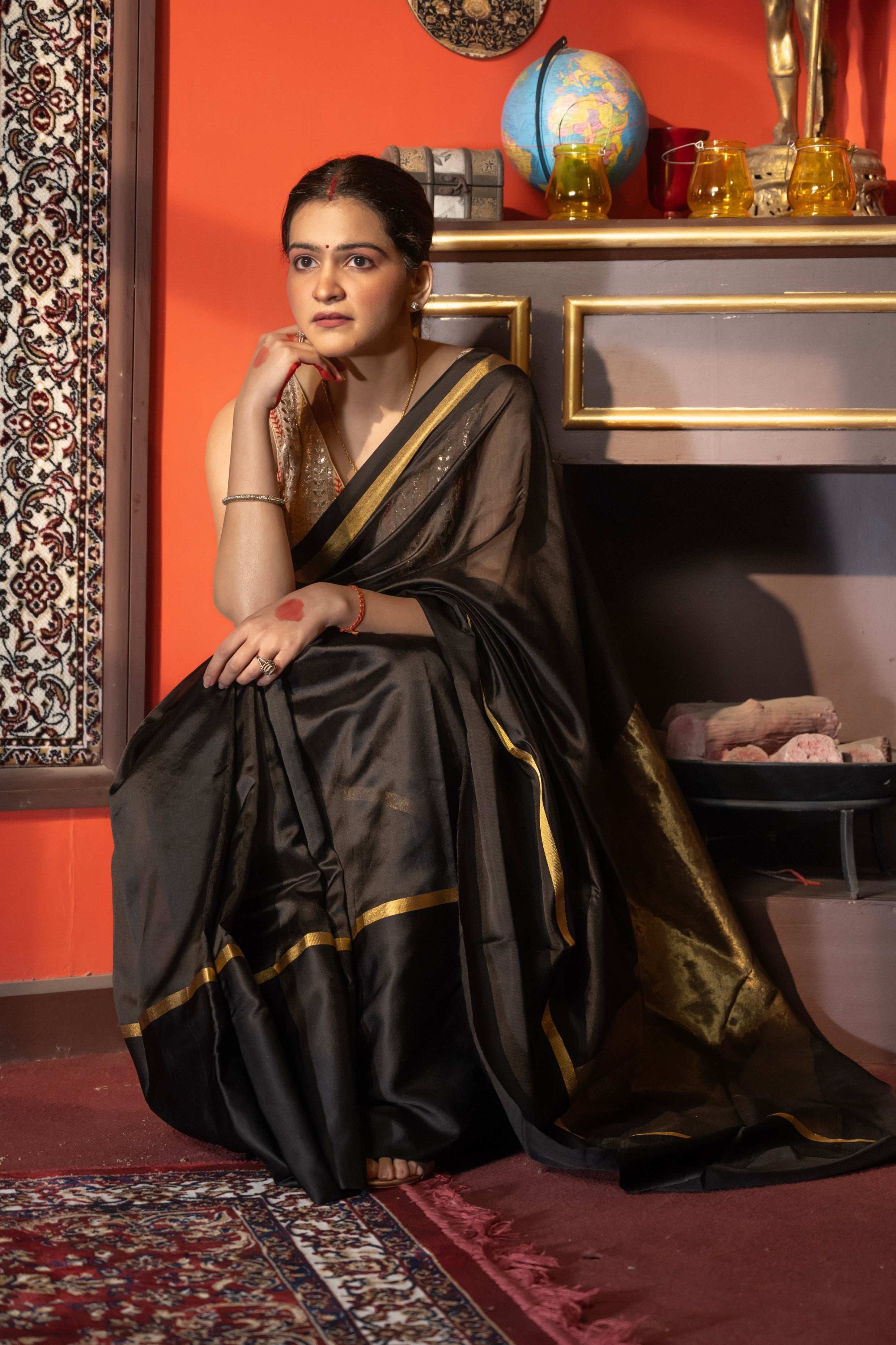 Black Pure Pattu Silk Chanderi Handloom saree