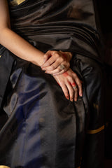 Black Pure Pattu Silk Chanderi Handloom saree