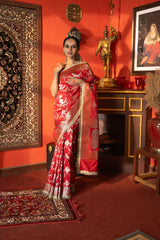 Red Pure Katan Silk Banarasi Jangla Work saree