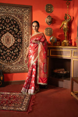 Red Pure Katan Silk Banarasi Jangla Work saree