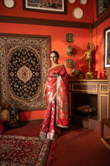 Red Pure Katan Silk Banarasi Jangla Work saree