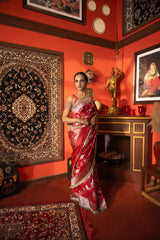 Red Pure Katan Silk Banarasi Jangla Work saree
