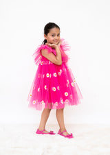 Pink Floral Embroidered Net Dress