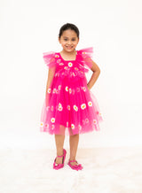 Pink Floral Embroidered Net Dress