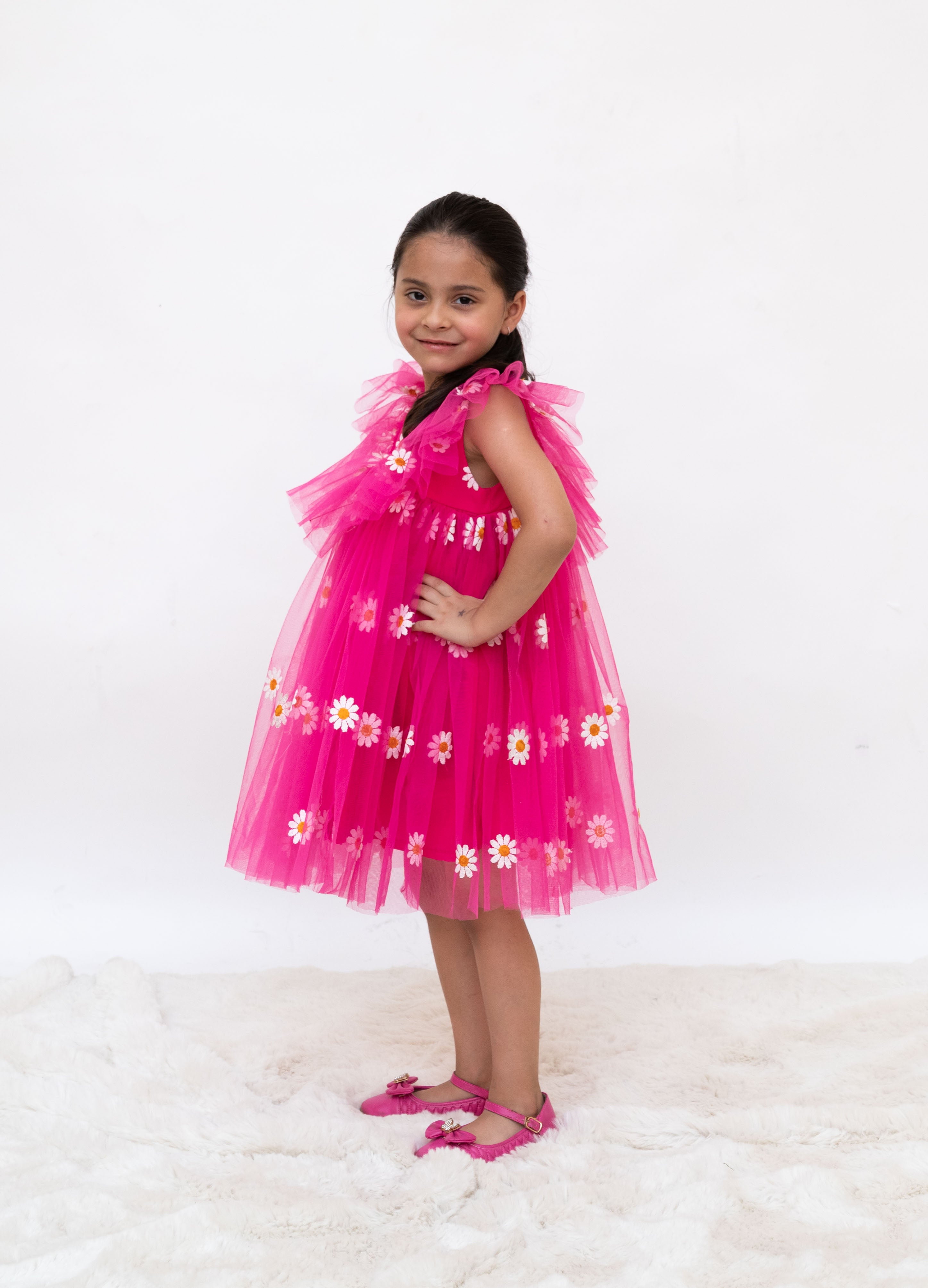 Pink Floral Embroidered Net Dress