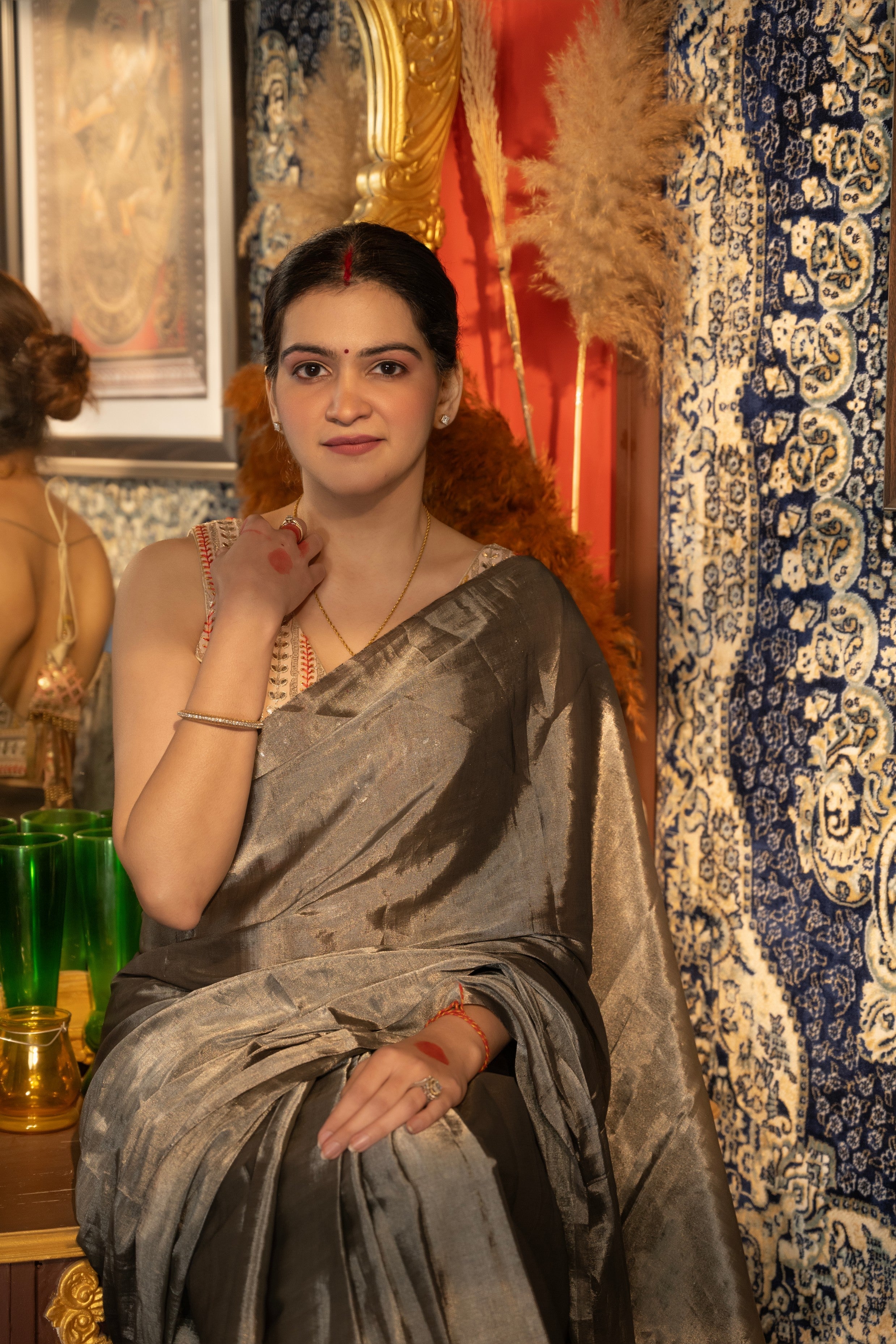 Smokey Grey Tissue Zari Pure Chanderi handloom Saree