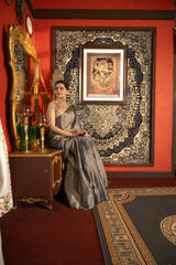 Smokey Grey Tissue Zari Pure Chanderi handloom Saree