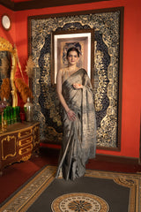 Smokey Grey Tissue Zari Pure Chanderi handloom Saree