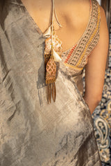 Smokey Grey Tissue Zari Pure Chanderi handloom Saree