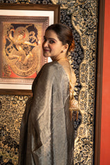 Smokey Grey Tissue Zari Pure Chanderi handloom Saree