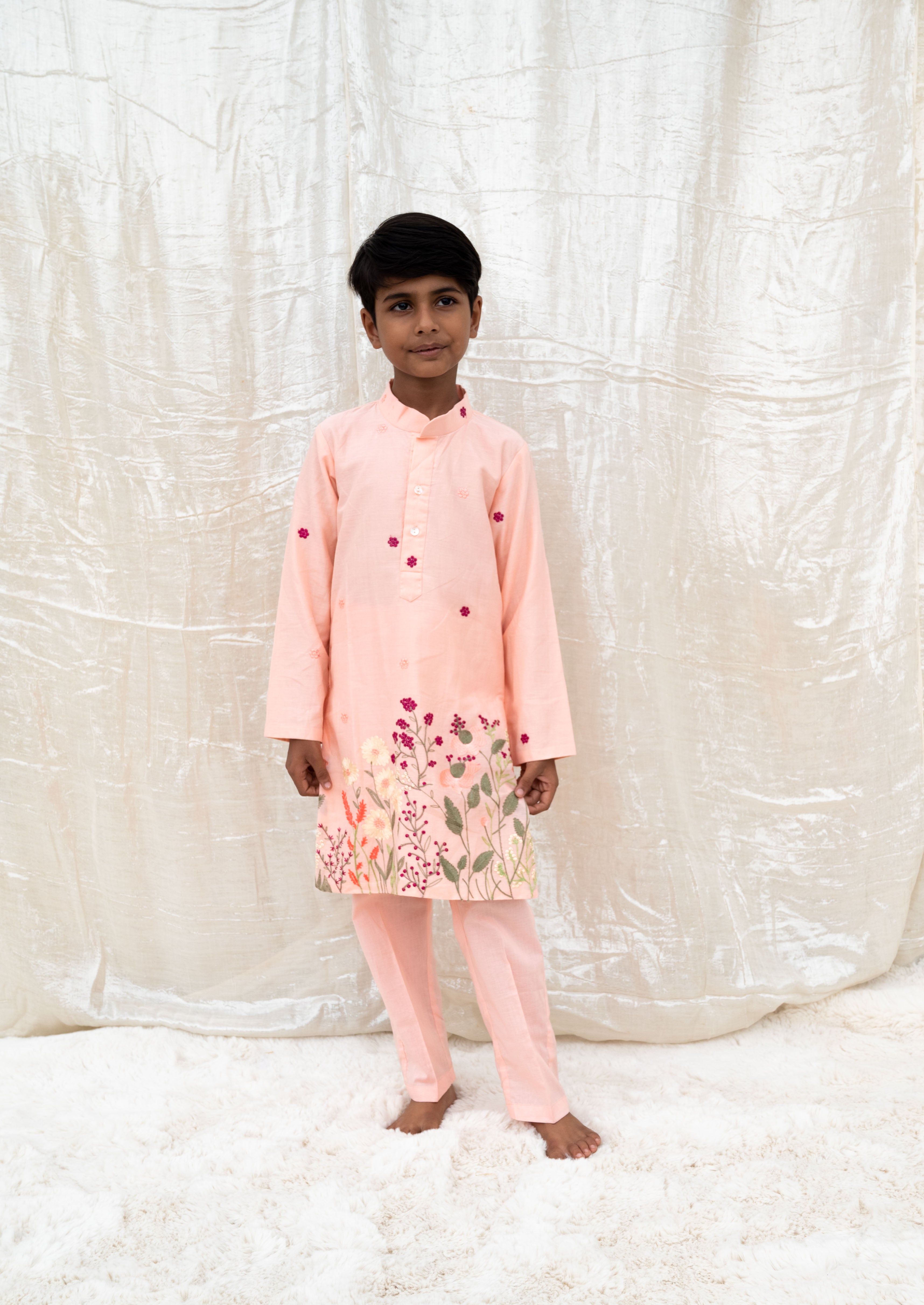 Peach Embroidered Kurta Set