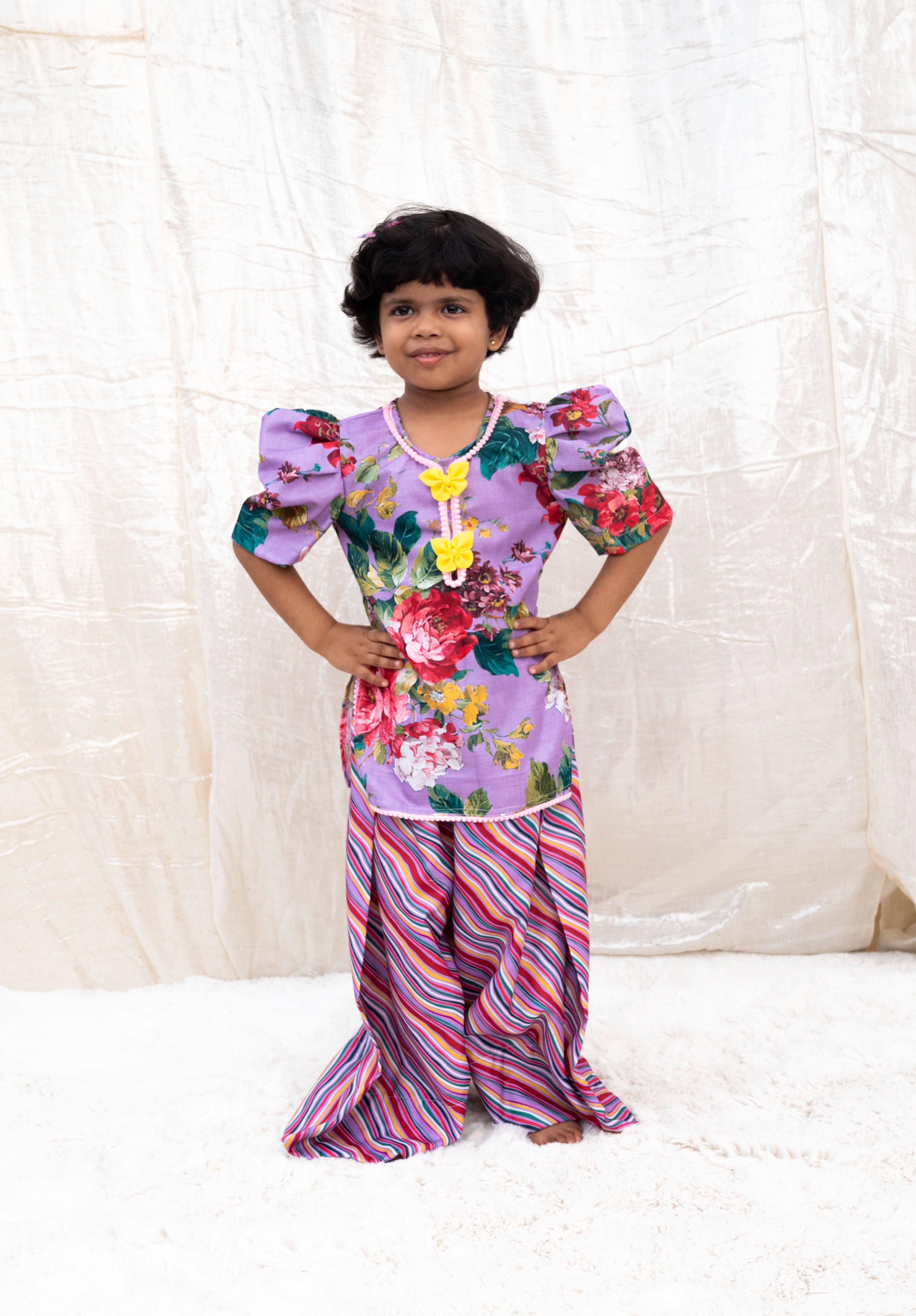 Purple Printed Peplum Kurti with Plazo