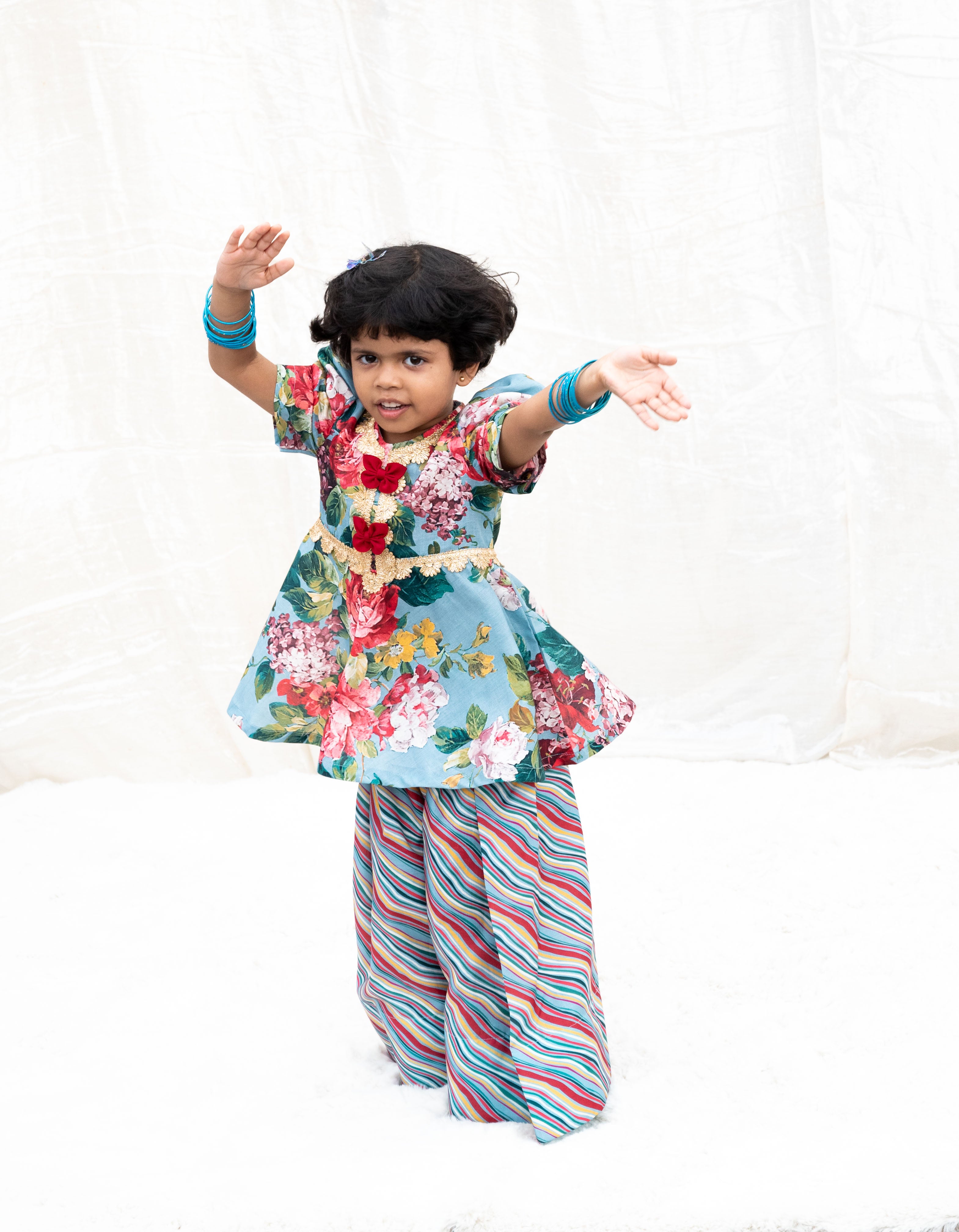 Blue Printed Peplum Kurti with Plazo